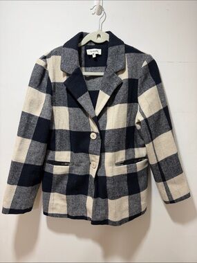 Splendid Women’s Navy/Cream Checkered Pea Coat Jacket Size M Preppy Nautical